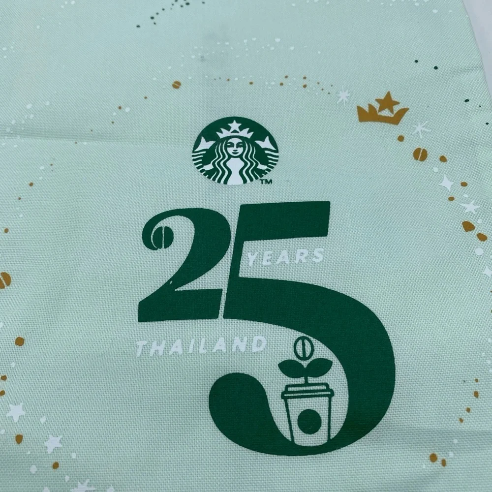 Starbucks Dust Bags 25 Years Thailand Mint Green & White Bag Canvas